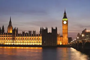Radiant Prints: The Houses of Parliament, Big Ben and Westminster Bridge at dusk