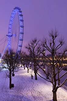 Purple Prints: Houses of Parliament and London Eye in winter, London, England, United Kingdom, Europe