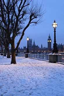 South Bank Prints: Houses of Parliament and South Bank in winter, London, England, United Kingdom, Europe