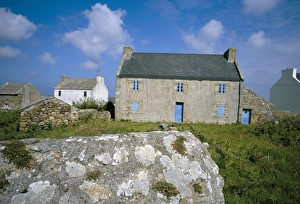 Ouessant Prints: Houses on the Pointe de Porz Doun, Ile d Ouessant, Breton Islands, Finistere