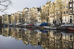 Amsterdam Prints: Houses reflecting in the Singel canal, Amsterdam, Netherlands, Europe