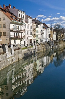 Town House Prints: Houses along the River Ljubljanica in Ljubljana, Slovenia, Europe