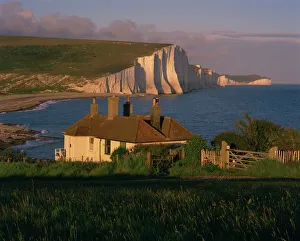 Seven Sisters Prints: Houses on Seaford Head overlooking The Seven Sisters, East Sussex, England
