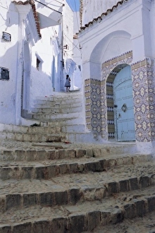 Rif Region Prints: Houses and steps in Chefchaouen (Chaouen) (Chechaouen)