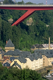 Luxembourg Prints: Houses and trees below Catherine Bridge in Luxembourg