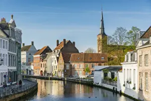 Bruges Prints: Houses on water canal, Bruges, West Flanders province, Flemish region, Belgium, Europe