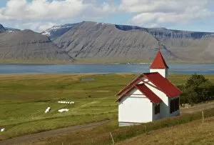 Hrafnseyri church, Arnarfjordur Fjord, Westfjord, Iceland, Polar Regions