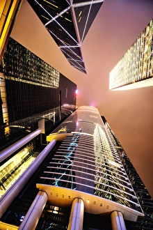 Banking Prints: HSBC and BOC towers at night, Hong Kong, China, Asia