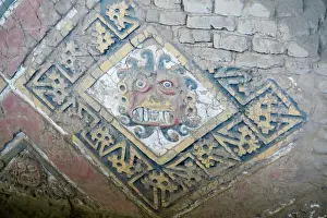 Peru Prints: Huaca del Sol y de la Luna, precolombian (Moche) structure, polychrome friezes, Peru