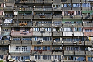 Balconies Prints: Huge apartment building in the old Soviet style, Yerevan, Armenia, Caucasus
