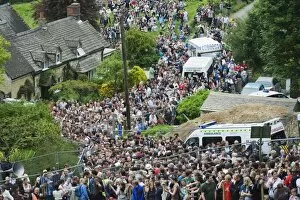 Huge crowds and ambulance crew at the Cheese Rolling Festival, Coopers Hill