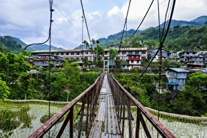 Footbridge Prints: Huge hanging bridge in Banaue, Northern Luzon, Philippines, Southeast Asia, Asia