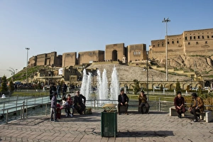Kurdistan Prints: Huge square with water fountains below the citadel of Erbil (Hawler)