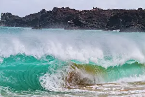 Outdoor Activities Prints: Huge waves breaking on the beach at Ascension Island in the Tropical Atlantic Ocean