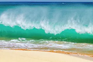 Blue Water Prints: Huge waves breaking on the beach at Ascension Island in the Tropical Atlantic Ocean