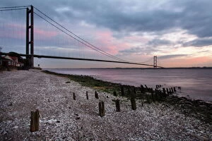 Moody Collection: The Humber Bridge at dusk, East Riding of Yorkshire, Yorkshire, England, United Kingdom, Europe