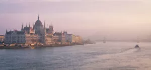 Domes Gallery: The Hungarian Parliament at sunset, Danube River, UNESCO World Heritage Site, Budapest