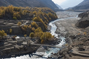 Pakistani Culture Prints: Hushe village beside a meandering river, Gilgit-Baltistan, northern Pakistan, Asia