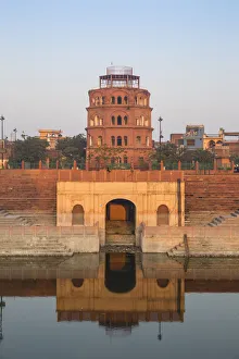 Lucknow Prints: Hussainabad pond and Satkhanda watchtower, Lucknow, Uttar Pradesh, India, Asia