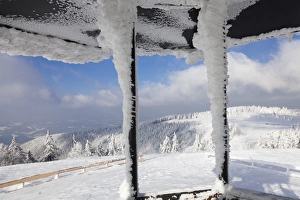Black Forest Prints: Hut at the peak of Kandel Mountain in winter, Black Forest, Baden-Wurttemberg, Germany