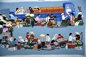 Xian Prints: Huxien paintings of a market scene done by farmers in Xian, China, Asia