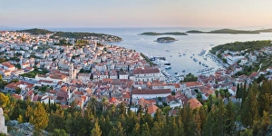 Hvar Island Prints: Hvar Town at sunset taken from the Spanish Fort (Fortica)