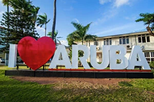 Sign Collection: I love aruba sign in downtown Oranjestad, capital of Aruba, ABC Islands, Netherlands Antilles