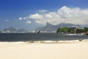 Niteroi Prints: Icarai beach in Niteroi with Oscar Niemeyers MAC (Contemporary Art Museum) in the foreground