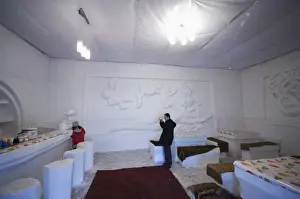 Heilongjiang Prints: An ice carved coffee shop at the Snow and Ice Sculpture Festival, Sun Island Park