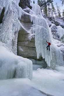 Ice climbing in Maligne Canyon Alberta Canada