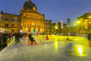 Parliament Building Prints: Ice Rink and Bundeshaus, Parliament Building, Bern, Jungfrau region, Bernese Oberland