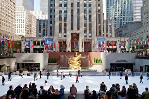 Gold Prints: Ice Skating Rink below the Rockefeller Centre building on Fifth Avenue