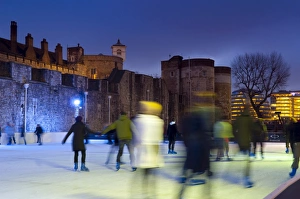 Ice Rink Prints: Ice skating in winter, Tower of London, London, England, United Kingdom, Europe