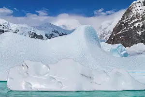Glacial Prints: Iceberg detail showcasing blue hues and shapes around the Antarctic Peninsula during Austral summer months