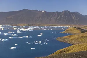Icebergs floating in the Lagoon beneath Breidamerkurjokull Glacier