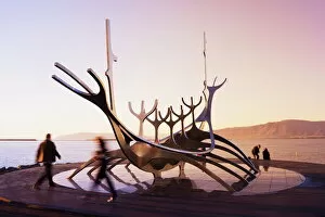 Iceland Gallery: Iceland, Reykjavik, Solfar (Sun Voyager), iconic stainless-steel modern sculpture representing a
