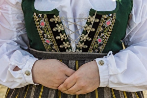 Hands Clasped Prints: Detail of an Icelandic traditional costume near Akureyri, Iceland, Polar Regions
