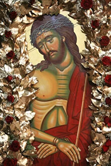 Images Dated 19th April 2006: Detail of icon of Christ displayed during Easter week in a Greek Orthodox church