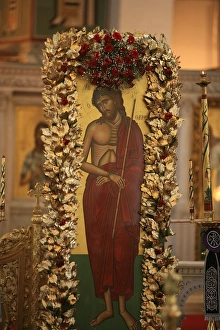 Images Dated 18th April 2006: Icon of Christ displaying during Orthodox Easter week, Thessaloniki, Macedonia