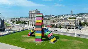 Squares Prints: Iconic aerial view of Monument Catena Containers Vincent GANIVET at UNESCO site in Le Havre