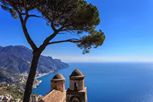 Domes Prints: Iconic Amalfi Coast, church and umbrella pine from Villa Rufolo Gardens, Ravello