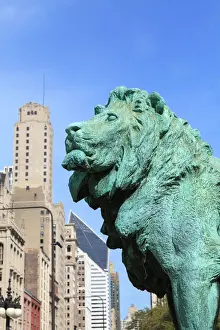 Bronze Prints: One of the two iconic bronze lion statues outside the Art Institute of Chicago