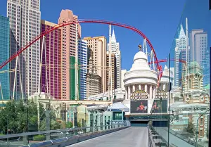 Recreational Prints: Iconic skyline with roller coaster at New York New York Hotel in Las Vegas