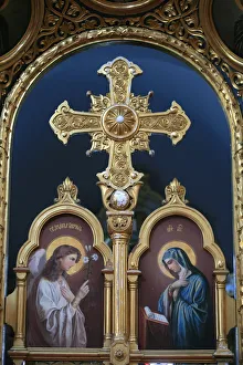 Images Dated 14th April 2006: Iconostasis in Aghios Andreas monastery church on Mount Athos, Greece, Europe