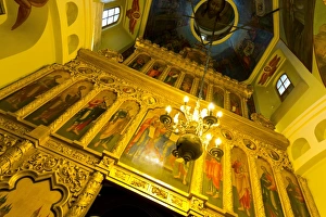 Typically Russian Prints: Iconostasis inside St. Basils Cathedral, Moscow, Russia, Europe