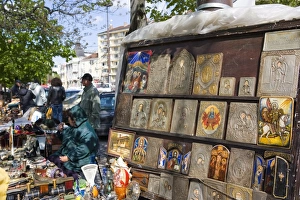 Trading Prints: Icons at Aleksander Nevski church market, Sofia, Bulgaria, Europe