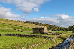 Open Space Prints: Idyllic countryside landscape with a stone barn