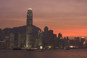 Two IFC Building and Central, Hong Kong Island skyline at dusk, Hong Kong, China, Asia