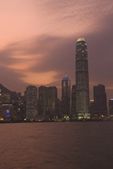 Two IFC Building and Hong Kong Island skyline at dusk, Hong Kong, China, Asia Two IFC Building and Hong Kong Island skyline at dusk, Hong Kong, China, Asia
