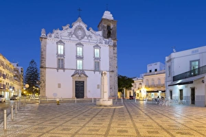 Night Time Prints: Igreja Matriz parish church at night, Olhao, Algarve, Portugal, Europe